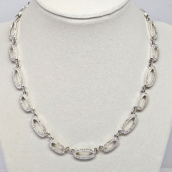VINTAGE Napier Silver Tone Rhinestone Oval Link Signed Necklace - Picture 1 of 5